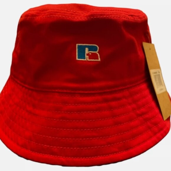 New Men's RUSSELL ATHLETIC Solid Red BUCKET HAT Deep Fit ONE SIZE Hip Hop OG - Picture 1 of 4
